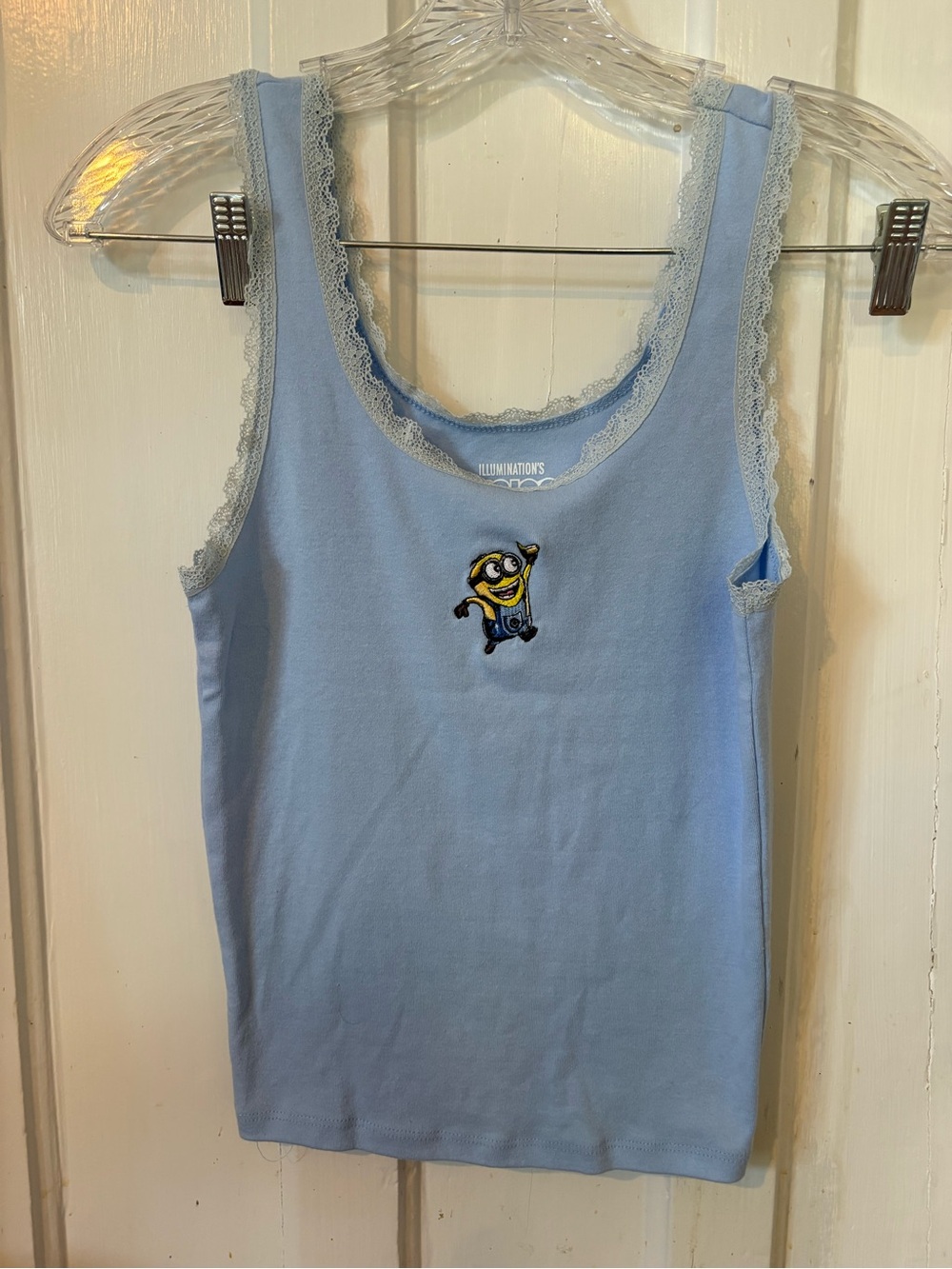 Minions Hybrid Apparel Light Blue Lace-Trim Tank with Minions Embroidery